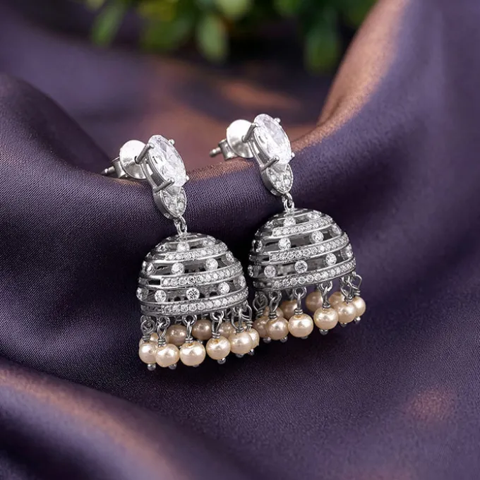 Silver Demi Pearl Chandbali Earrings
