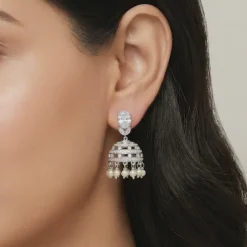 Silver Demi Pearl Chandbali Earrings