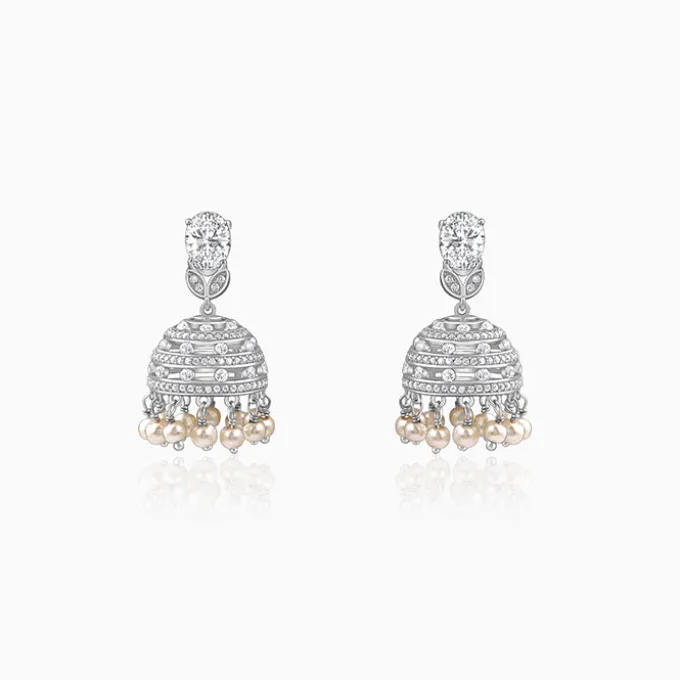 Silver Demi Pearl Chandbali Earrings