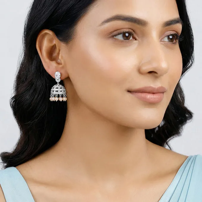 Silver Demi Pearl Chandbali Earrings