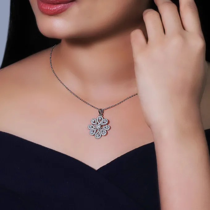 Silver Divine Flower Pendant With Link Chain