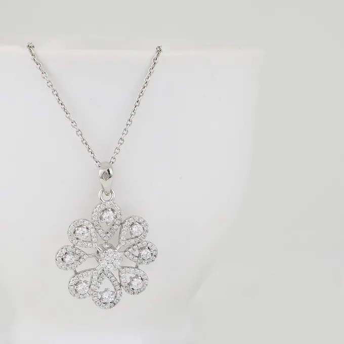 Silver Divine Flower Pendant With Link Chain