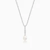 Silver Drop of Pearl Pendant with Link Chain