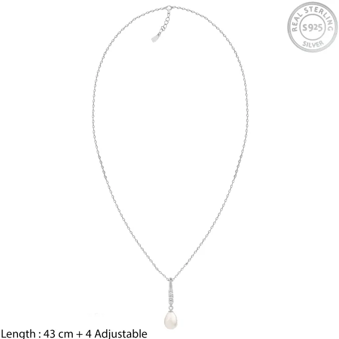 Silver Drop of Pearl Pendant with Link Chain