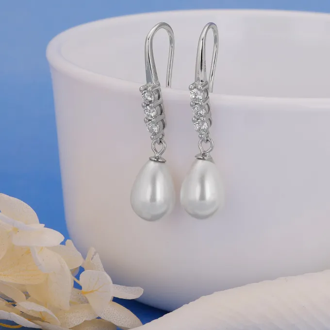 Silver Drops of Pearl Earrings