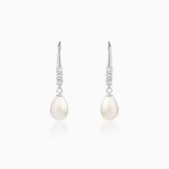 Silver Drops of Pearl Earrings