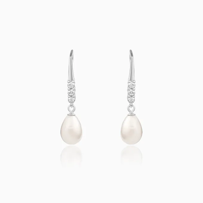 Silver Drops of Pearl Earrings