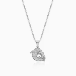 Silver Dual Dolphin Pendant with Link Chain
