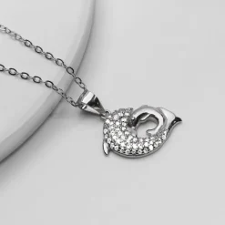 Silver Dual Dolphin Pendant with Link Chain