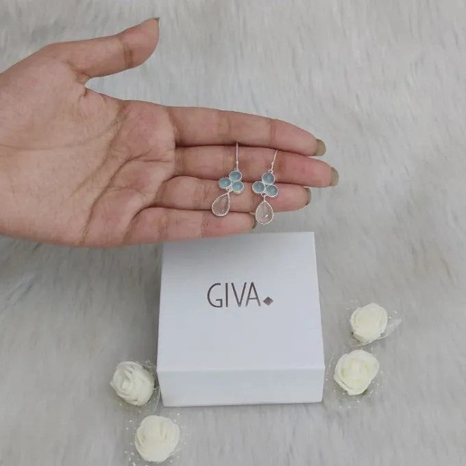 Silver Dual Tone Chalcedony Flower Drop Earrings