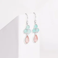 Silver Dual Tone Chalcedony Flower Drop Earrings