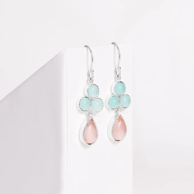 Silver Dual Tone Chalcedony Flower Drop Earrings
