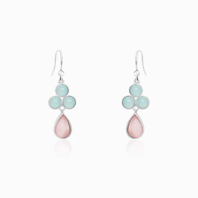 Silver Dual Tone Chalcedony Flower Drop Earrings
