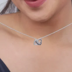 Silver Duo Heart Love Necklace
