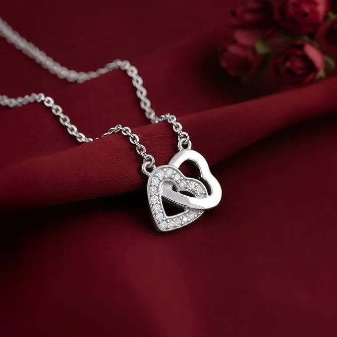 Silver Duo Heart Love Necklace