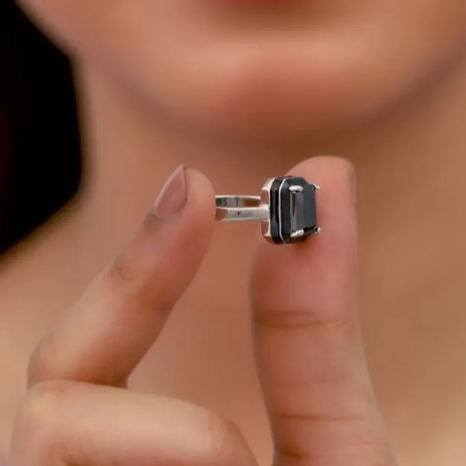Silver Ebon Black Ring