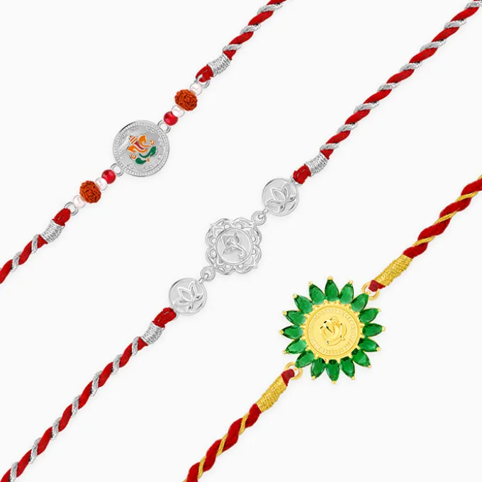Silver Ekadanta Rakhi Combo (Set of 3)