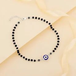 Silver Evil Eye Beaded Anklet