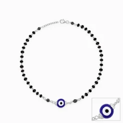 Silver Evil Eye Beaded Anklet