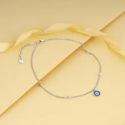 Silver Evil Eye Charm Anklet