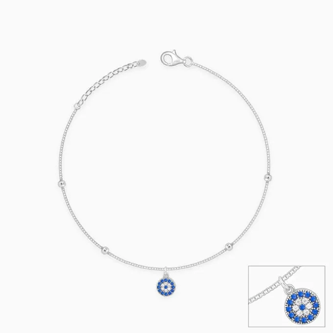 Silver Evil Eye Charm Anklet