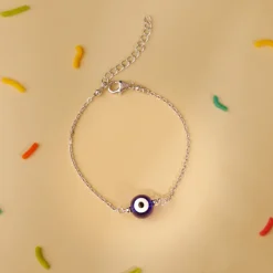 Silver Evil Eye Cutie Kids Anklet Pair