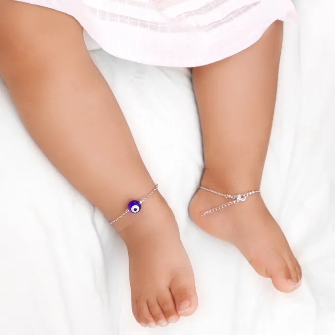 Silver Evil Eye Cutie Kids Anklet