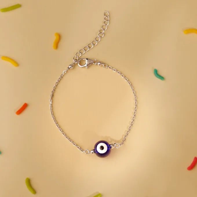 Silver Evil Eye Cutie Kids Anklet