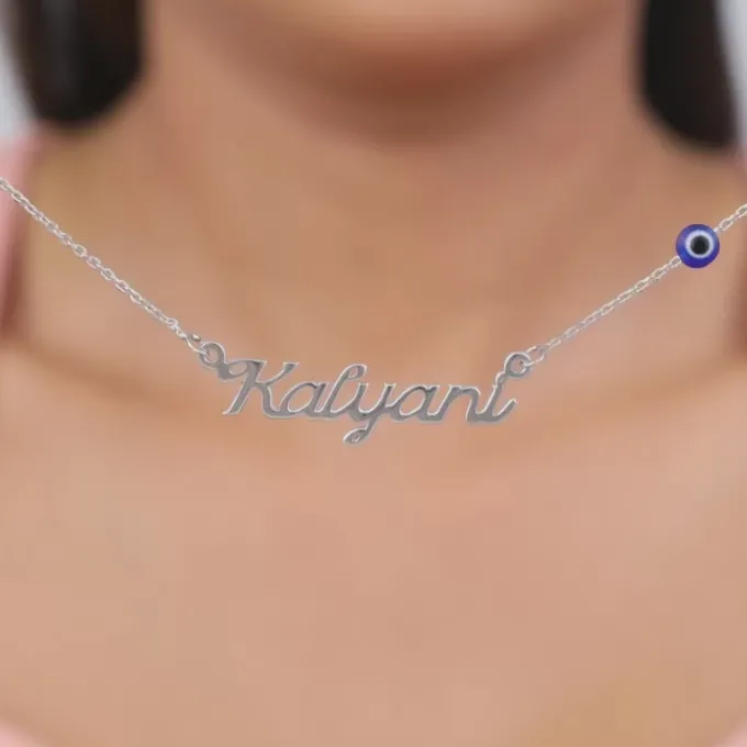 Silver Evil Eye Personalised Name Necklace