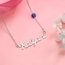 Silver Evil Eye Personalised Name Necklace