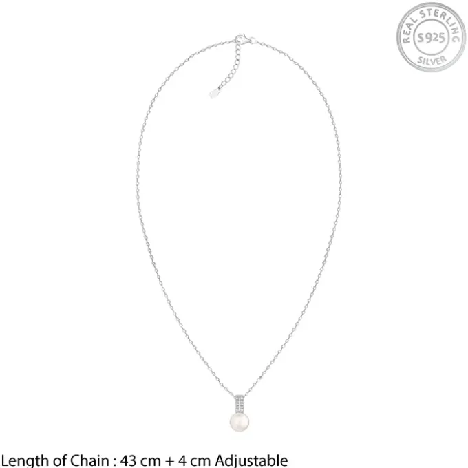 Silver Fall Pearl Pendant With Link Chain