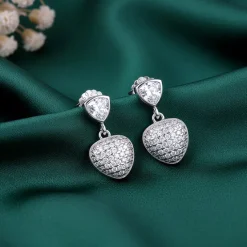 Silver Falling Heart Earrings