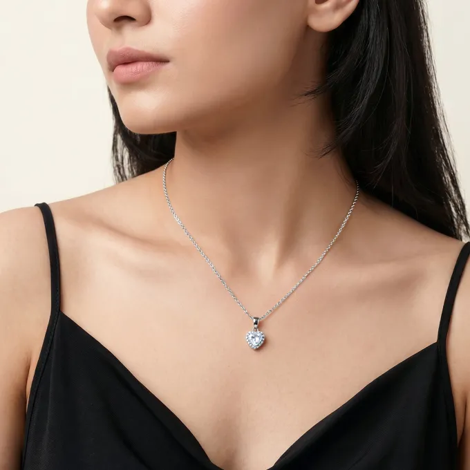 Silver Fancy Heart Pendant With Link Chain