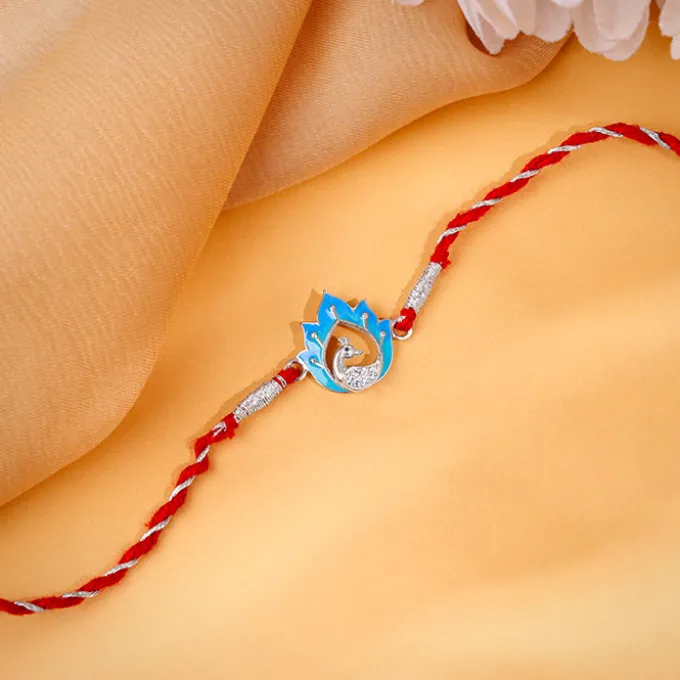 Silver Flaming Peacock Rakhi