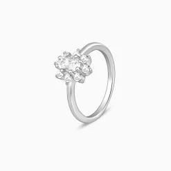 Silver Floral Ellipse Ring