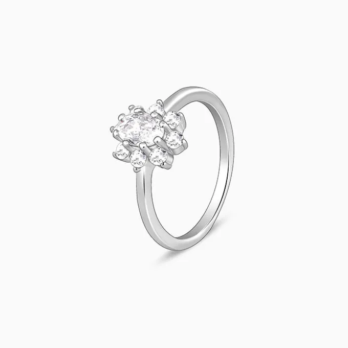 Silver Floral Ellipse Ring