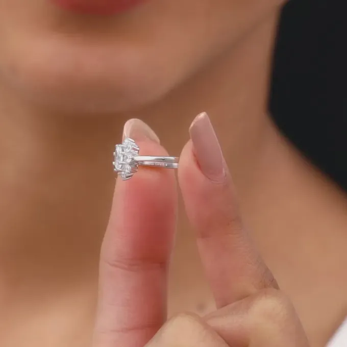 Silver Floral Ellipse Ring
