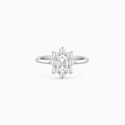 Silver Floral Ellipse Ring