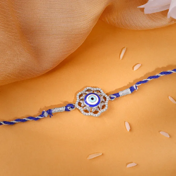 Silver Floral Evil Eye Rakhi