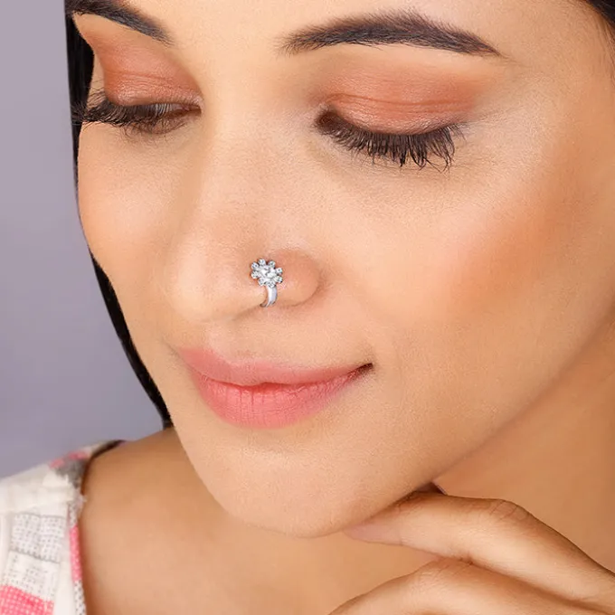 Silver Floral Fantasy Nose Pin (Clip On)