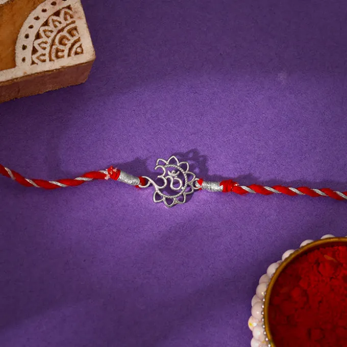 Silver Floral Om Rakhi