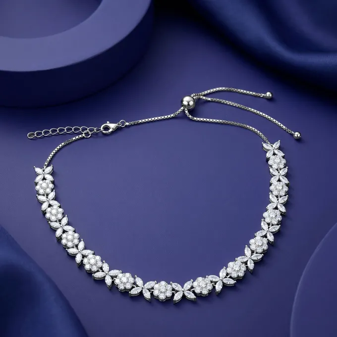 Silver Floral Shine Choker Necklace