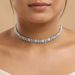 Silver Floral Shine Choker Necklace