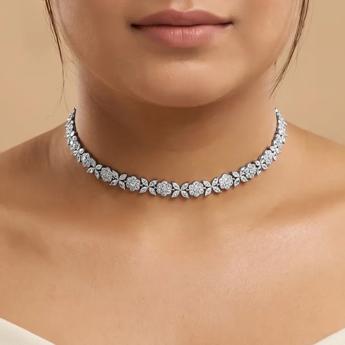 Silver Floral Shine Choker Necklace