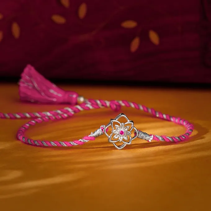 Silver Floral Sparkle Rakhi