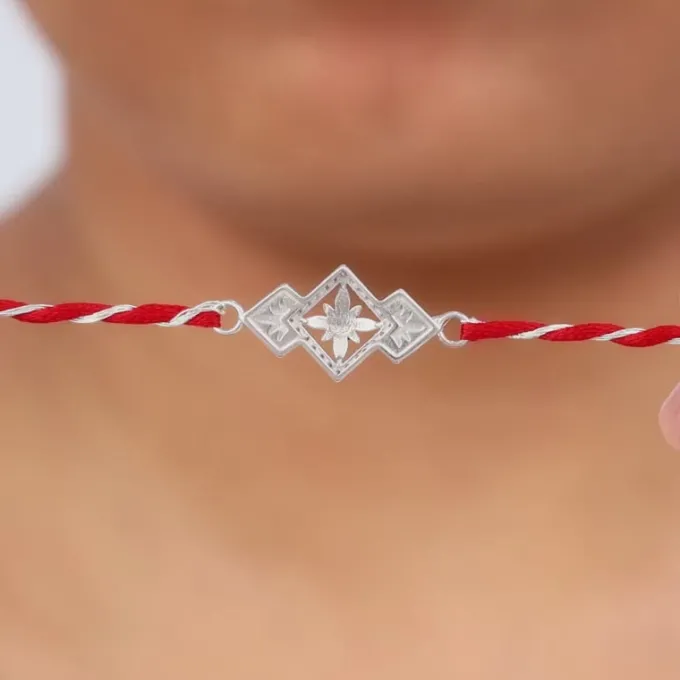 Silver Floral Square Rakhi