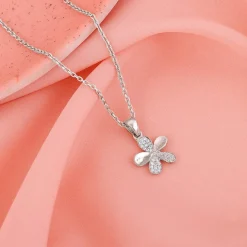 Silver Flower Pendant With Link Chain