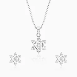 Silver Flowery Snowflake Pendant Set