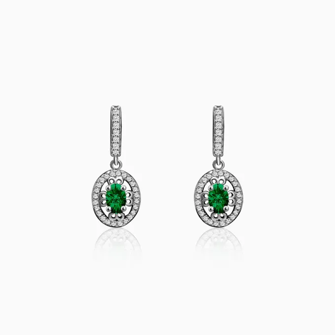 Silver Forest Green Drop Earrings
