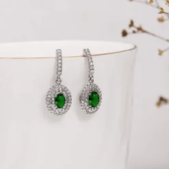 Silver Forest Green Drop Earrings